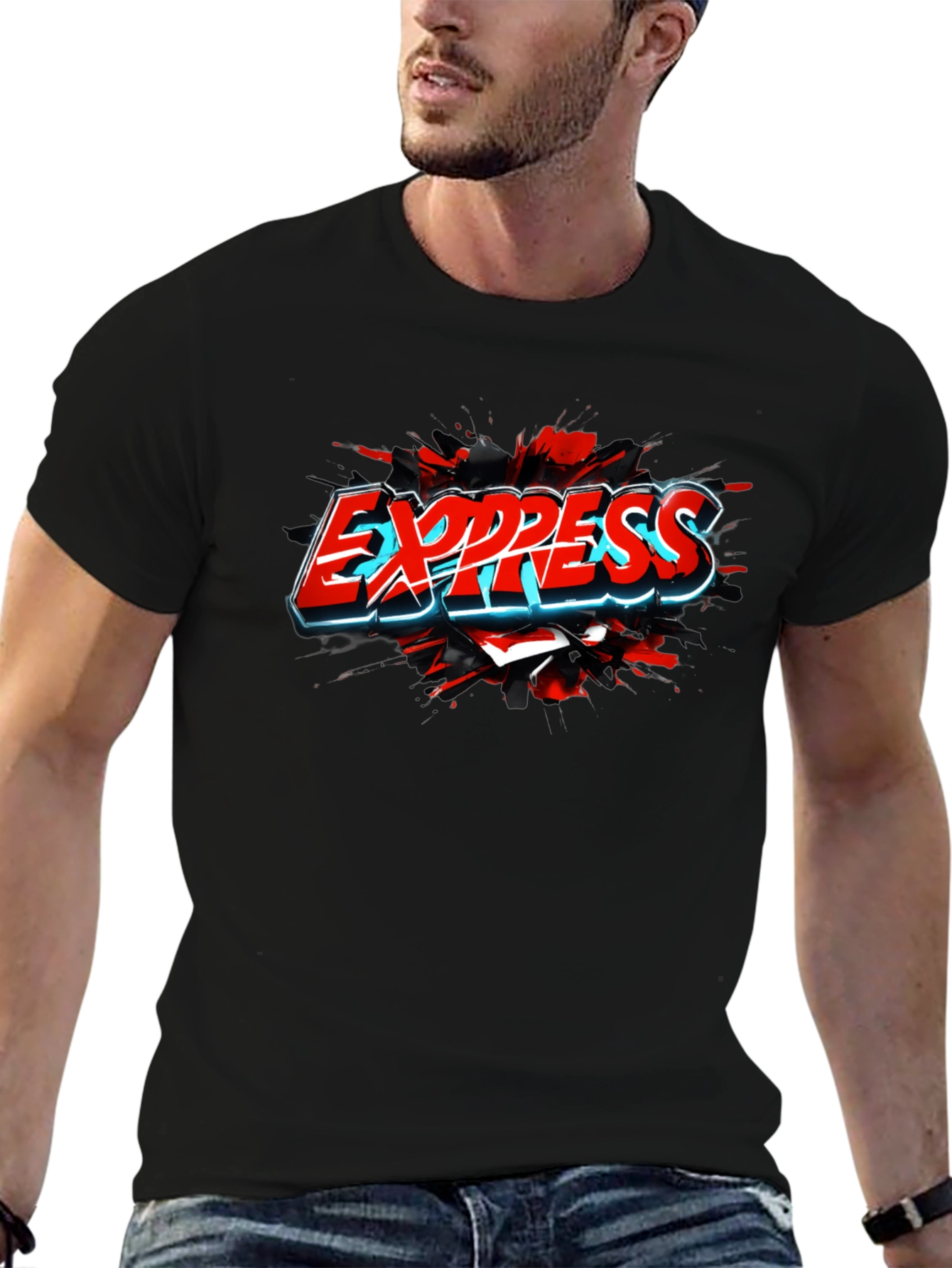Express T-Shirt - Cool Graphic Print - Black