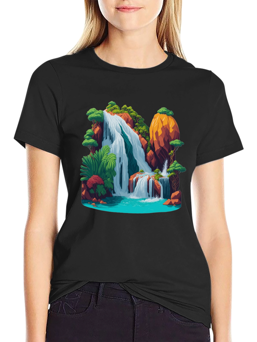 Waterfall Graphic Black T-Shirt