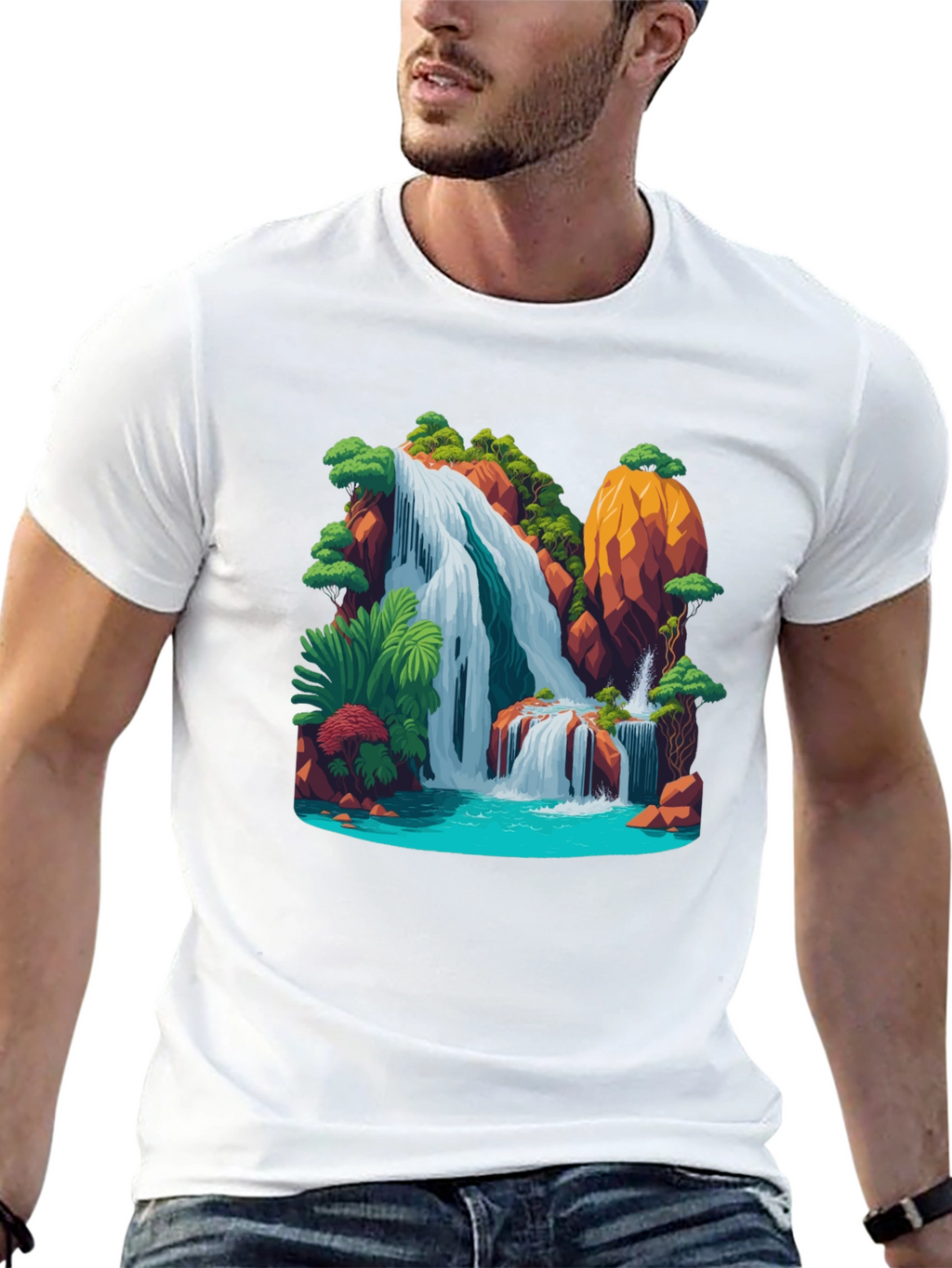 Waterfall Graphic Black T-Shirt
