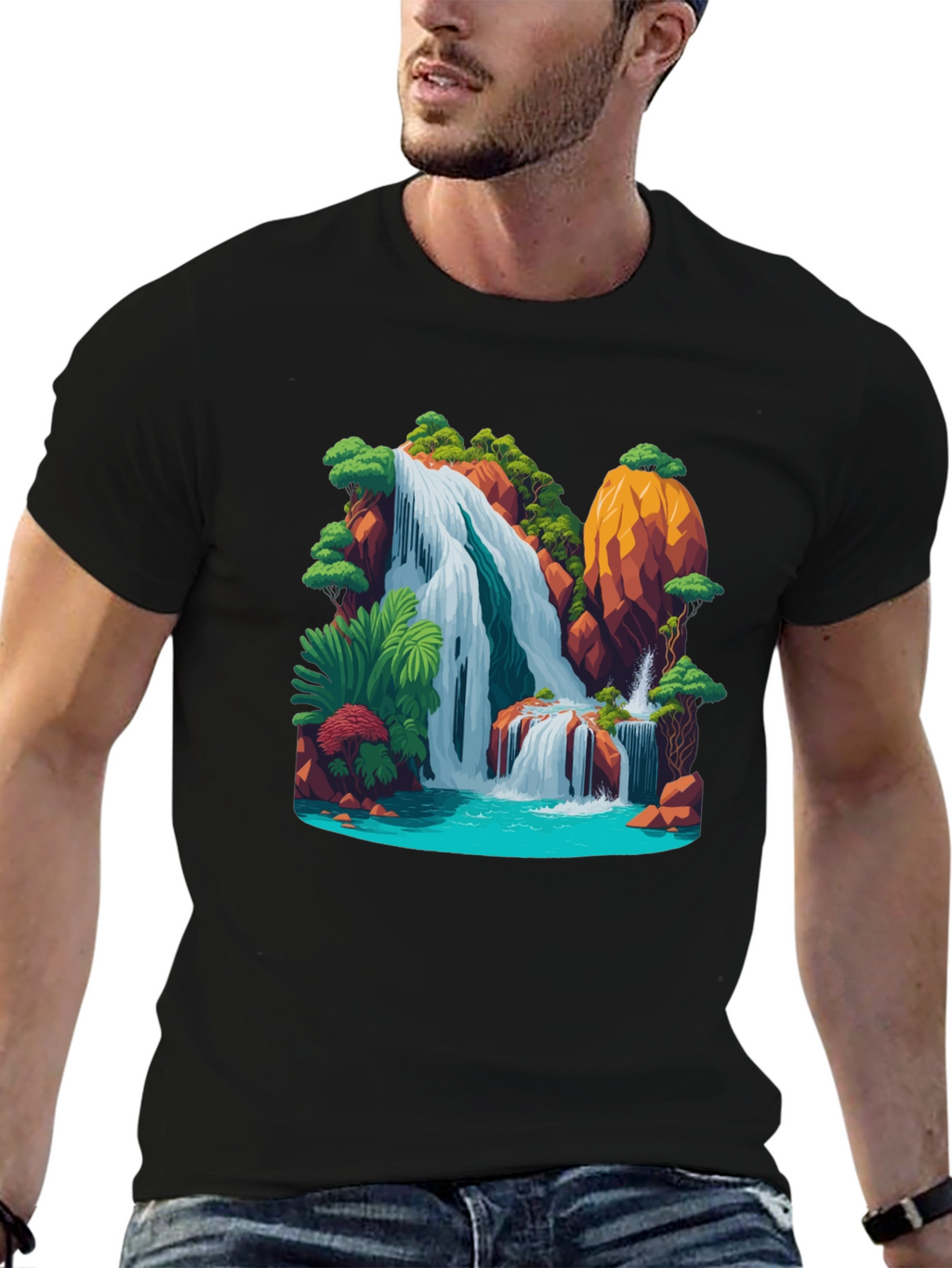 Waterfall Graphic Black T-Shirt