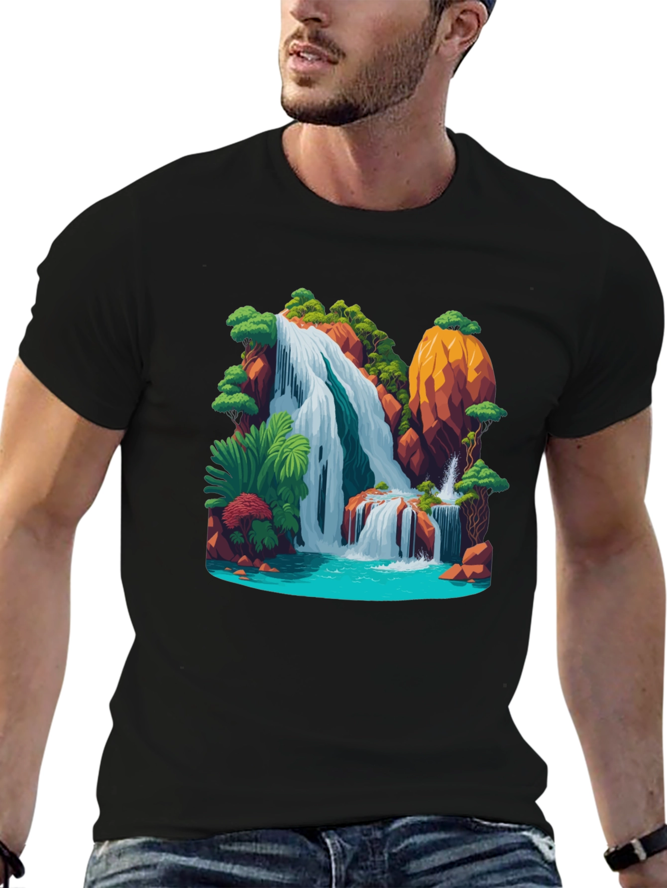 Waterfall Graphic Black T-Shirt