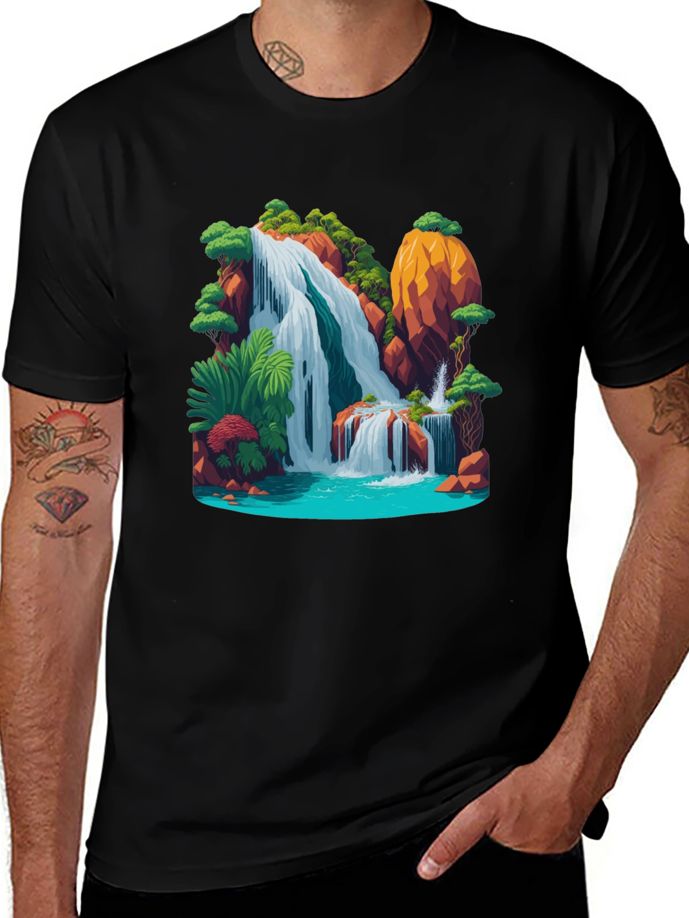 Waterfall Graphic Black T-Shirt