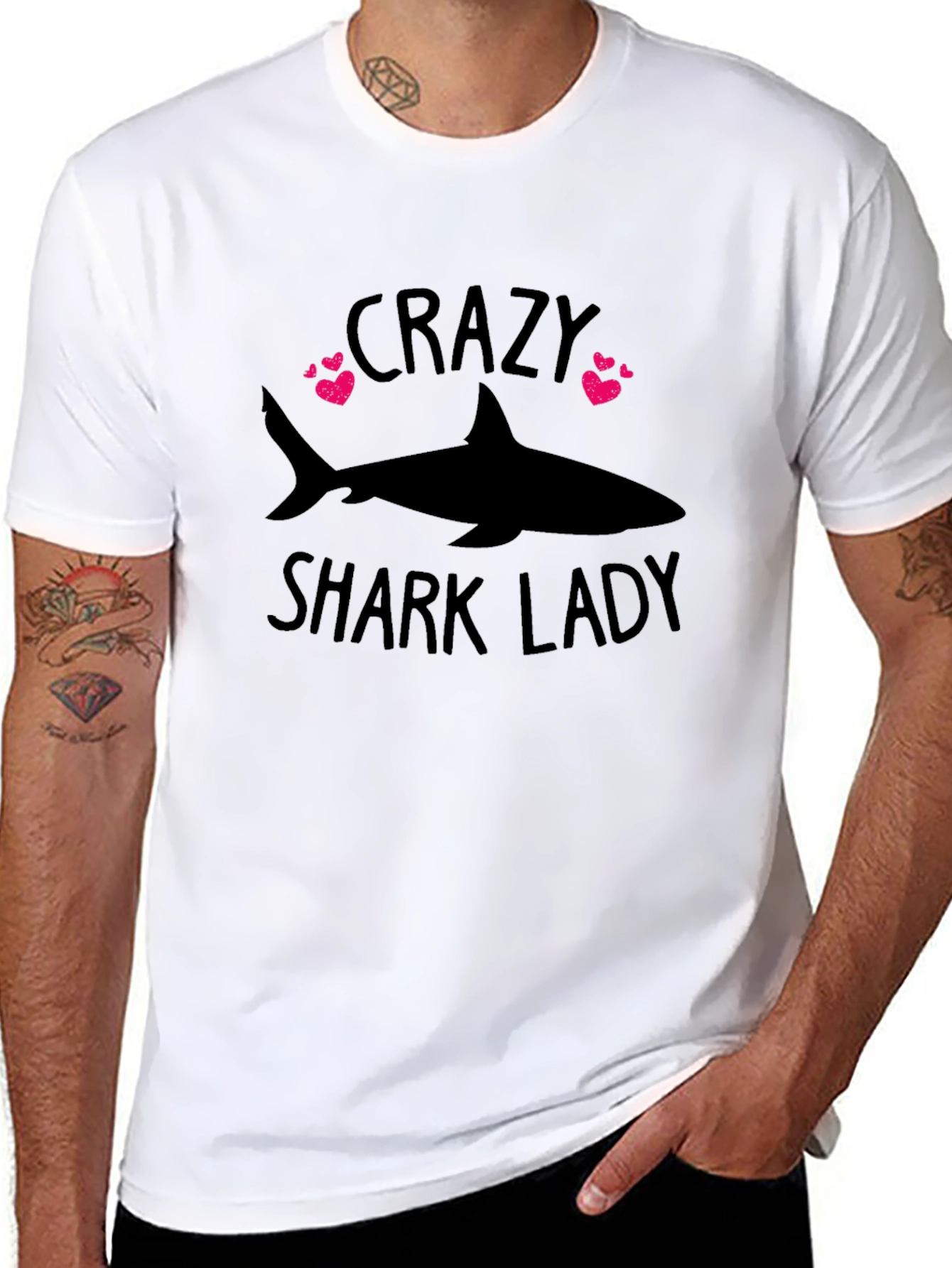Crazy Shark Lady T-Shirt - Black Graphic Tee