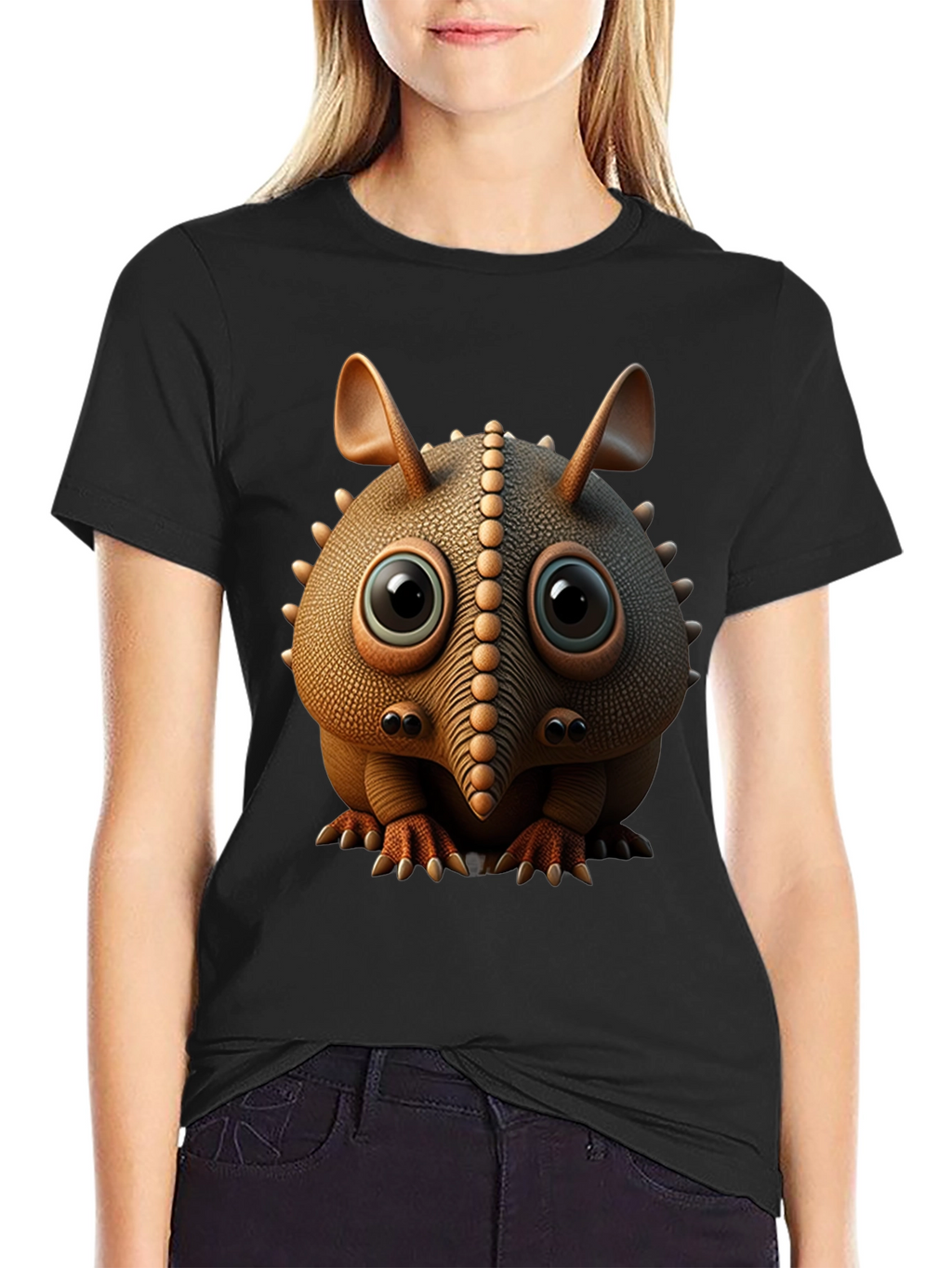 Cute Armadillo Cartoon Black T-Shirt