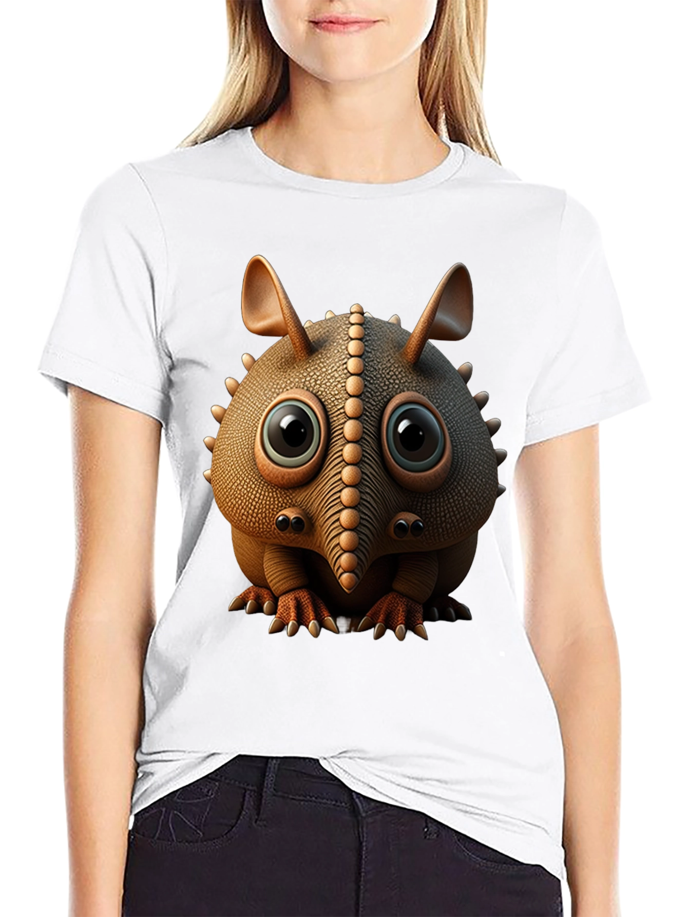 Cute Armadillo Cartoon Black T-Shirt