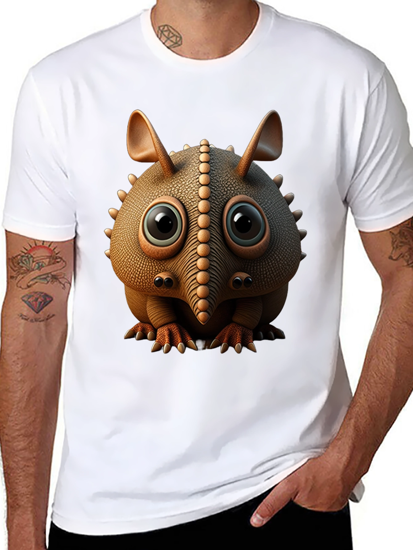 Cute Armadillo Cartoon Black T-Shirt