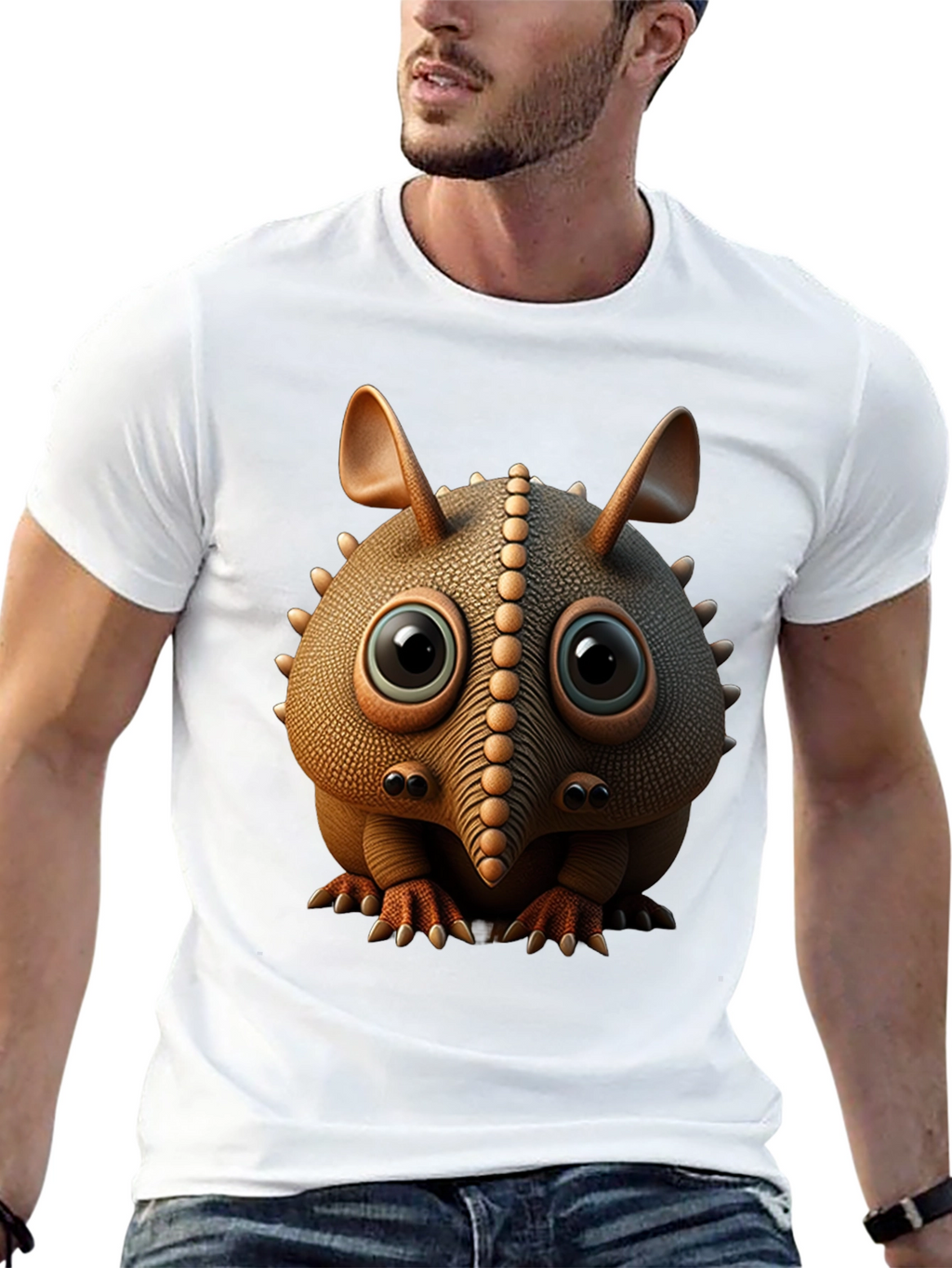 Cute Armadillo Cartoon Black T-Shirt