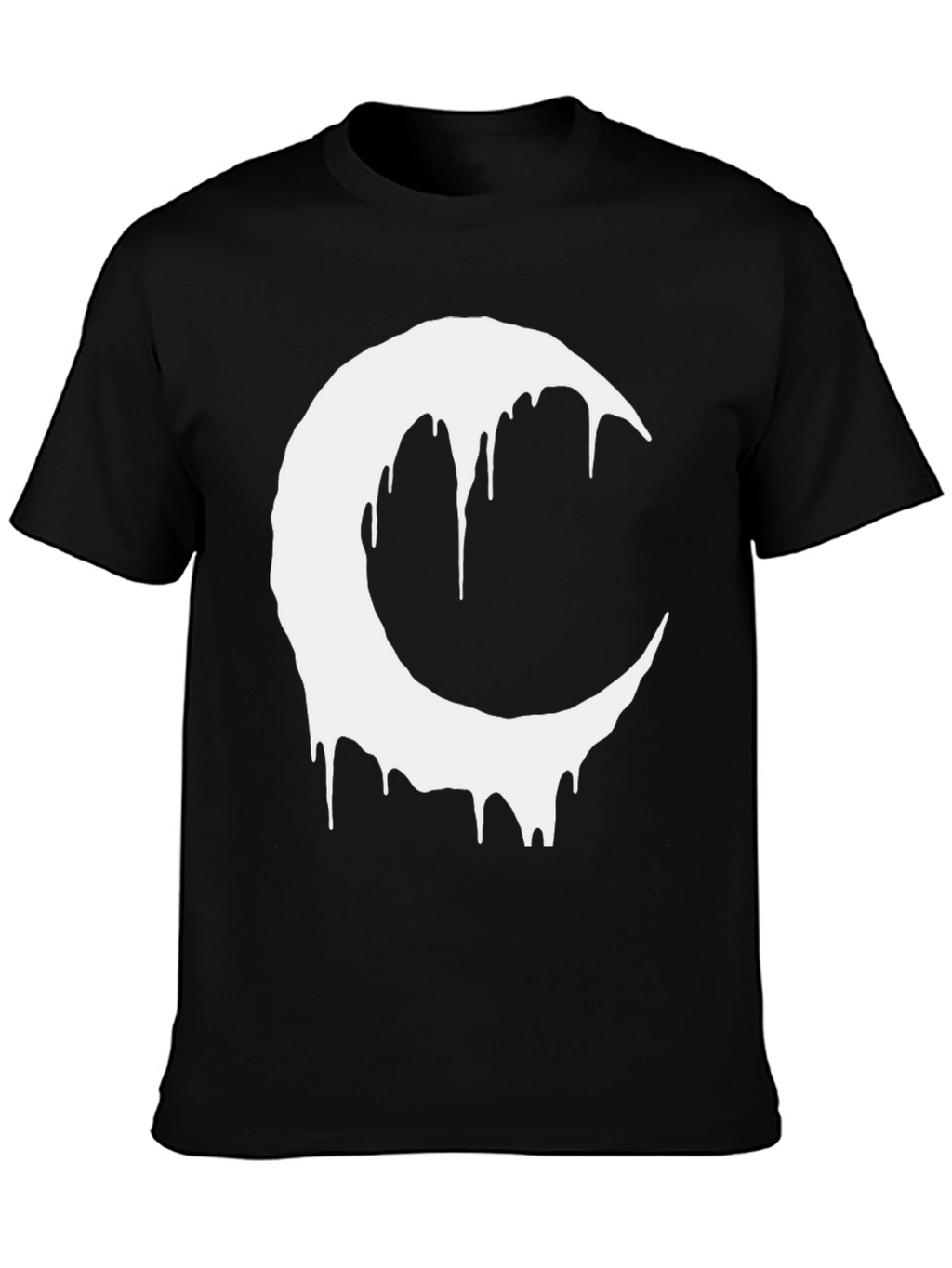 Black T-Shirt with Dripping Crescent Moon Design