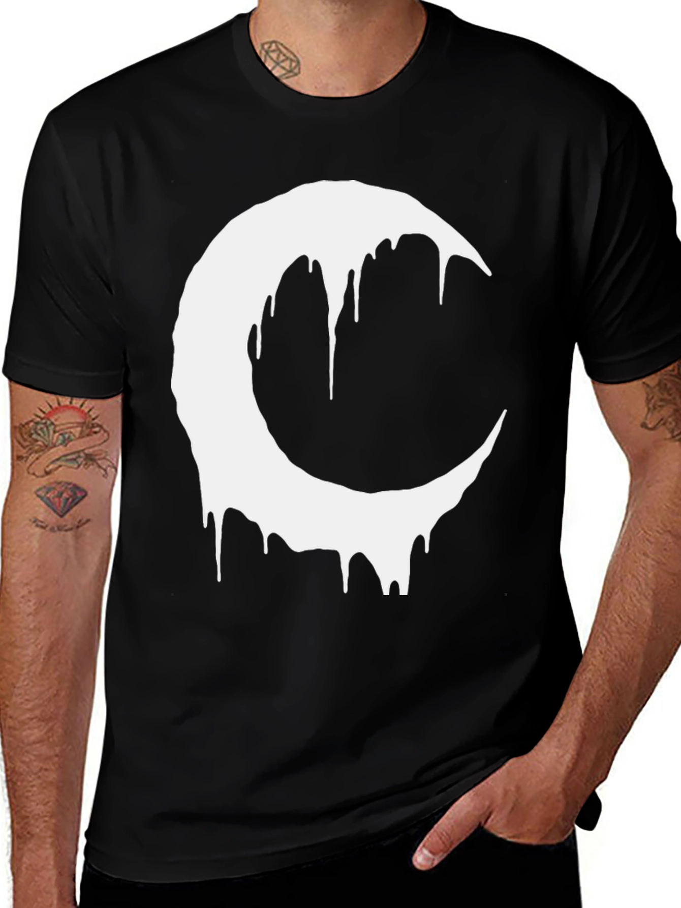 Black T-Shirt with Dripping Crescent Moon Design
