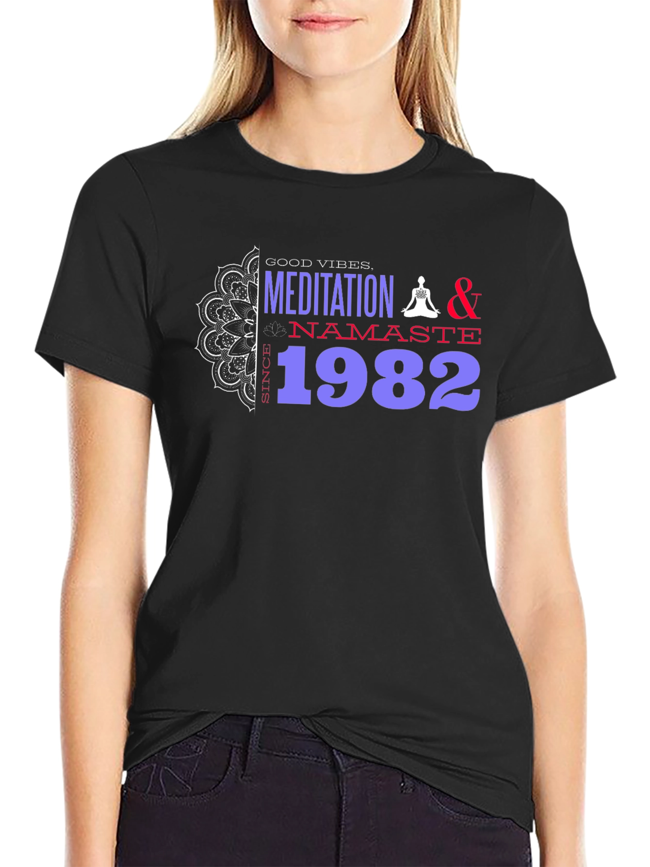 Meditation & Namaste Since 1982 Black T-Shirt