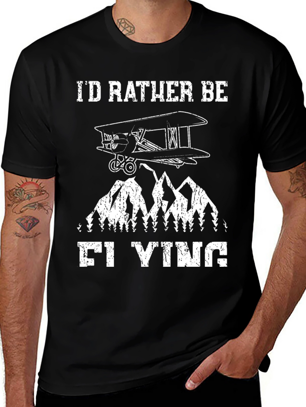 Id Rather Be Flying T-Shirt - Aviation Biplane Design