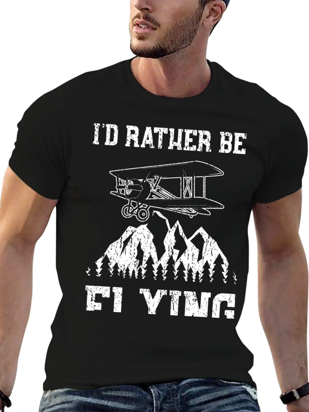 Id Rather Be Flying T-Shirt - Aviation Biplane Design