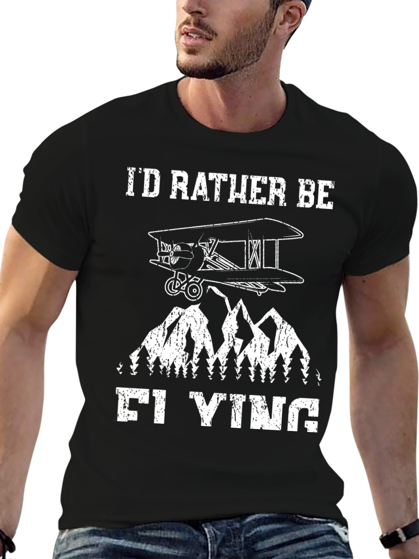 Id Rather Be Flying T-Shirt - Aviation Biplane Design