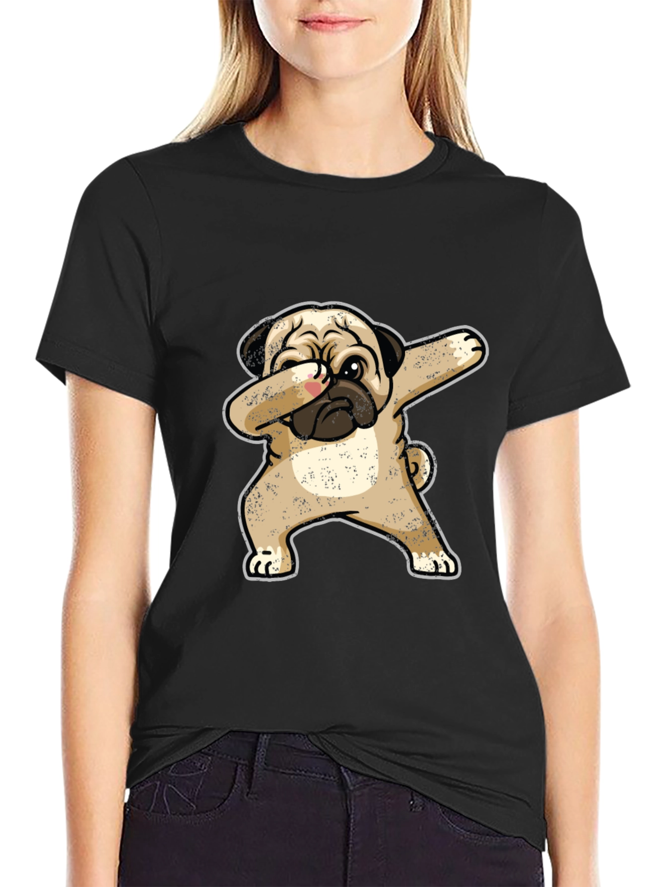 Dabbing Pug Graphic Tee - Black Cotton T-Shirt