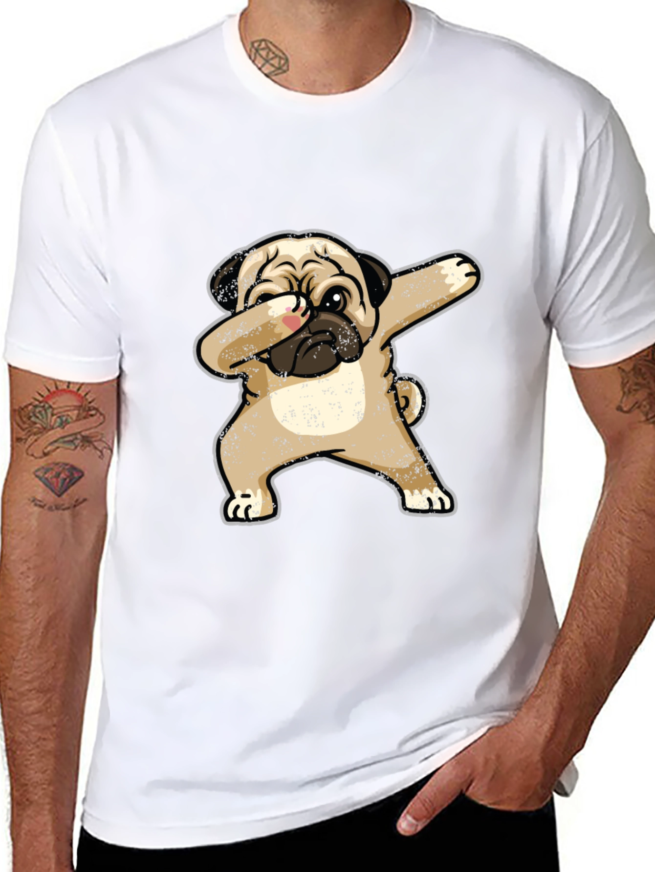 Dabbing Pug Graphic Tee - Black Cotton T-Shirt