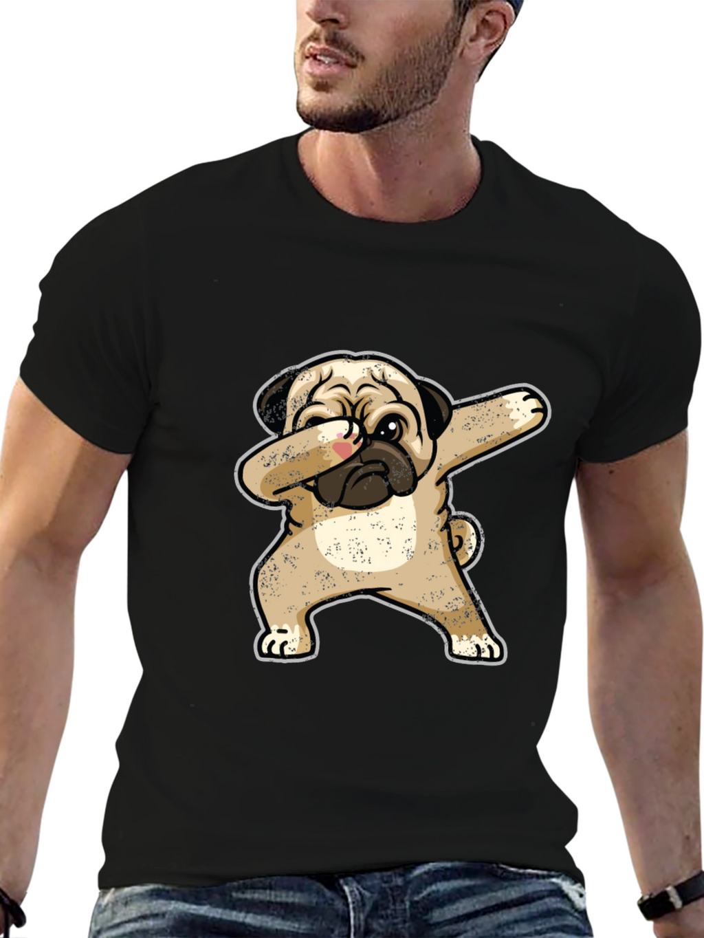 Dabbing Pug Graphic Tee - Black Cotton T-Shirt