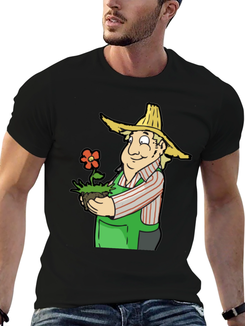 Gardener Cartoon T-Shirt - Black Cotton Tee