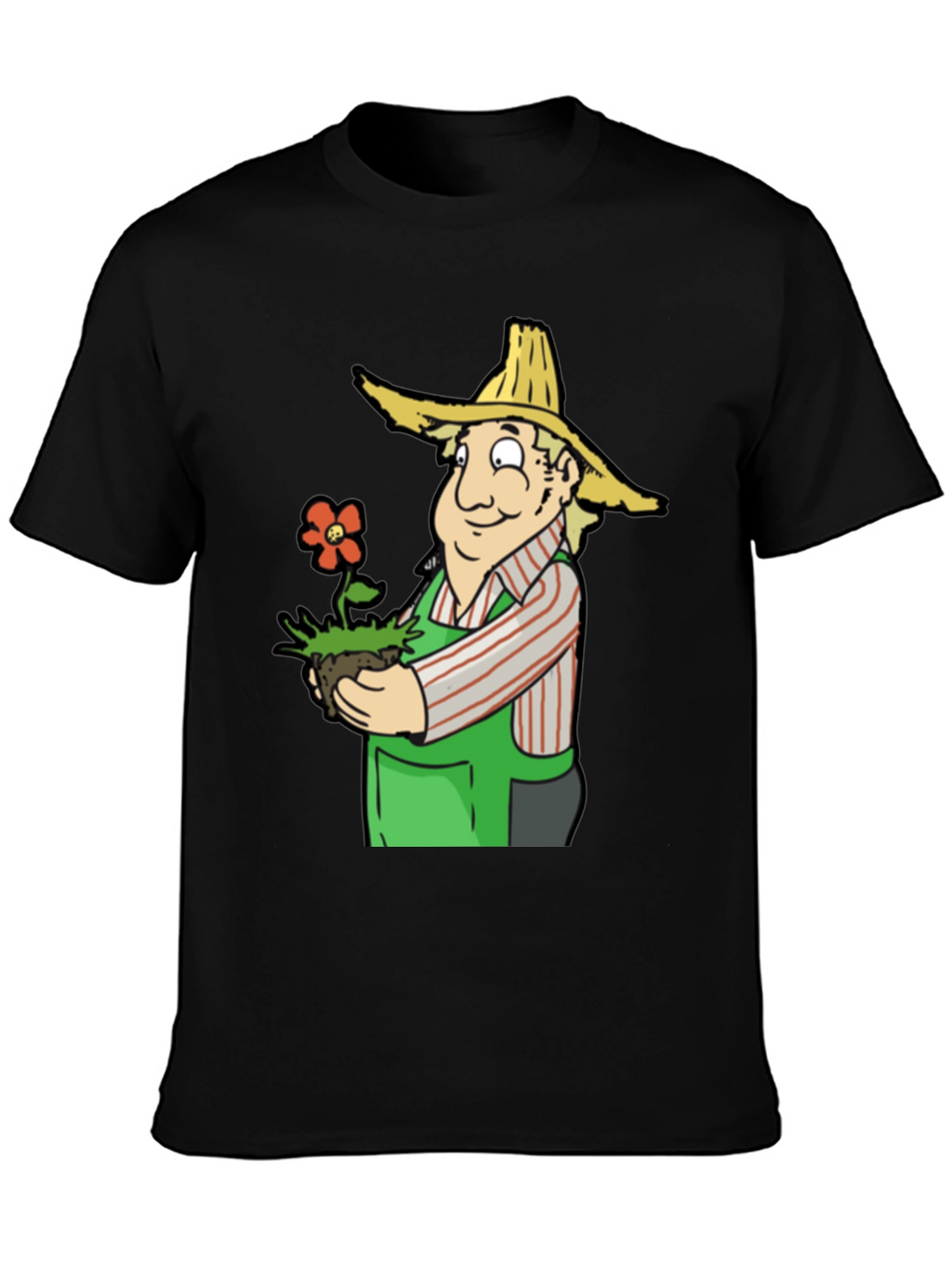 Gardener Cartoon T-Shirt - Black Cotton Tee