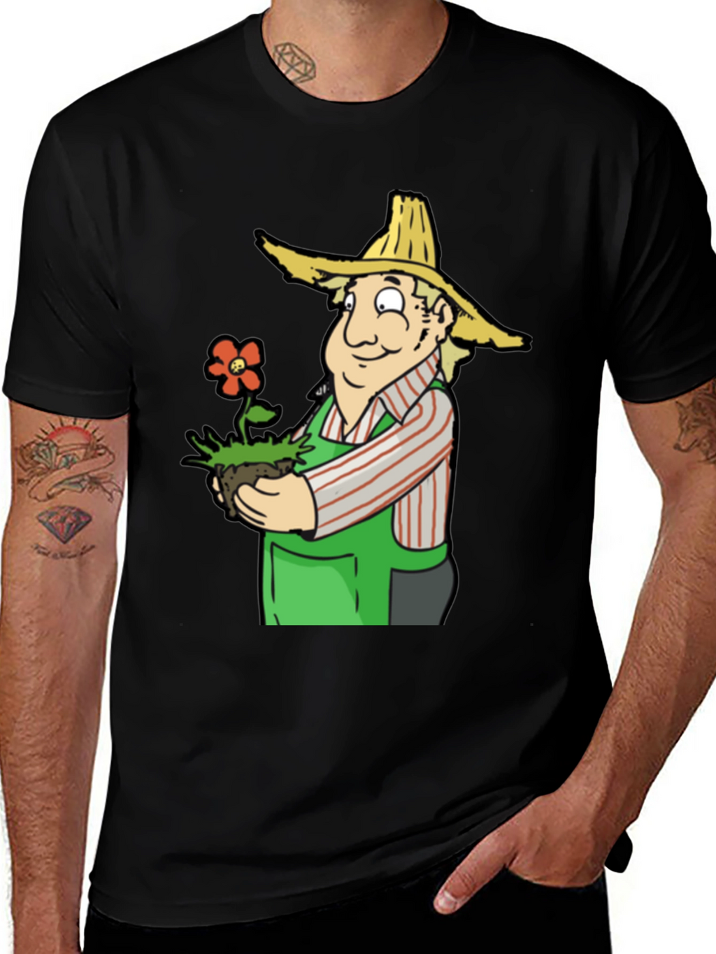 Gardener Cartoon T-Shirt - Black Cotton Tee