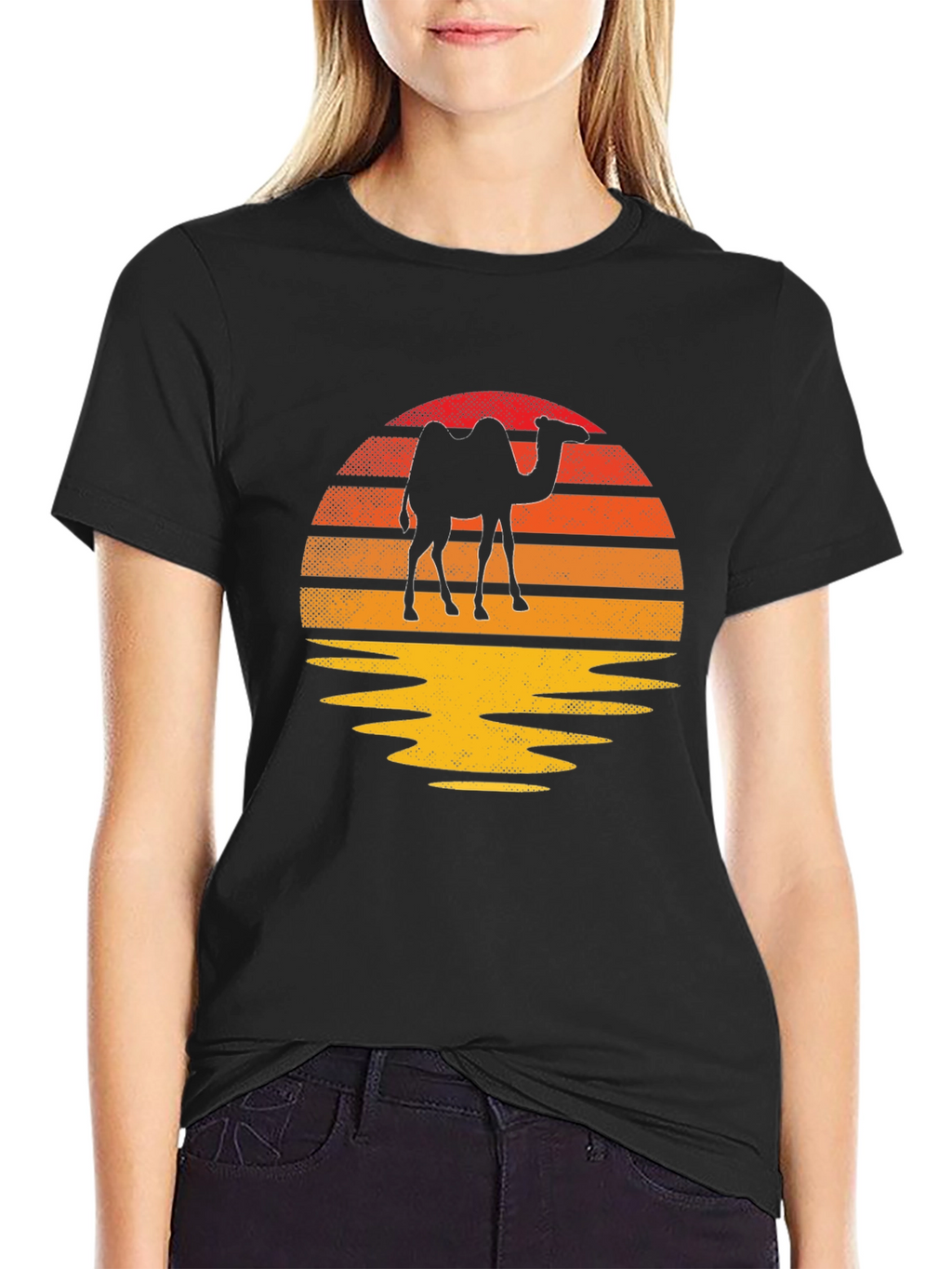 Camel Silhouette Sunset T-Shirt - Retro Style
