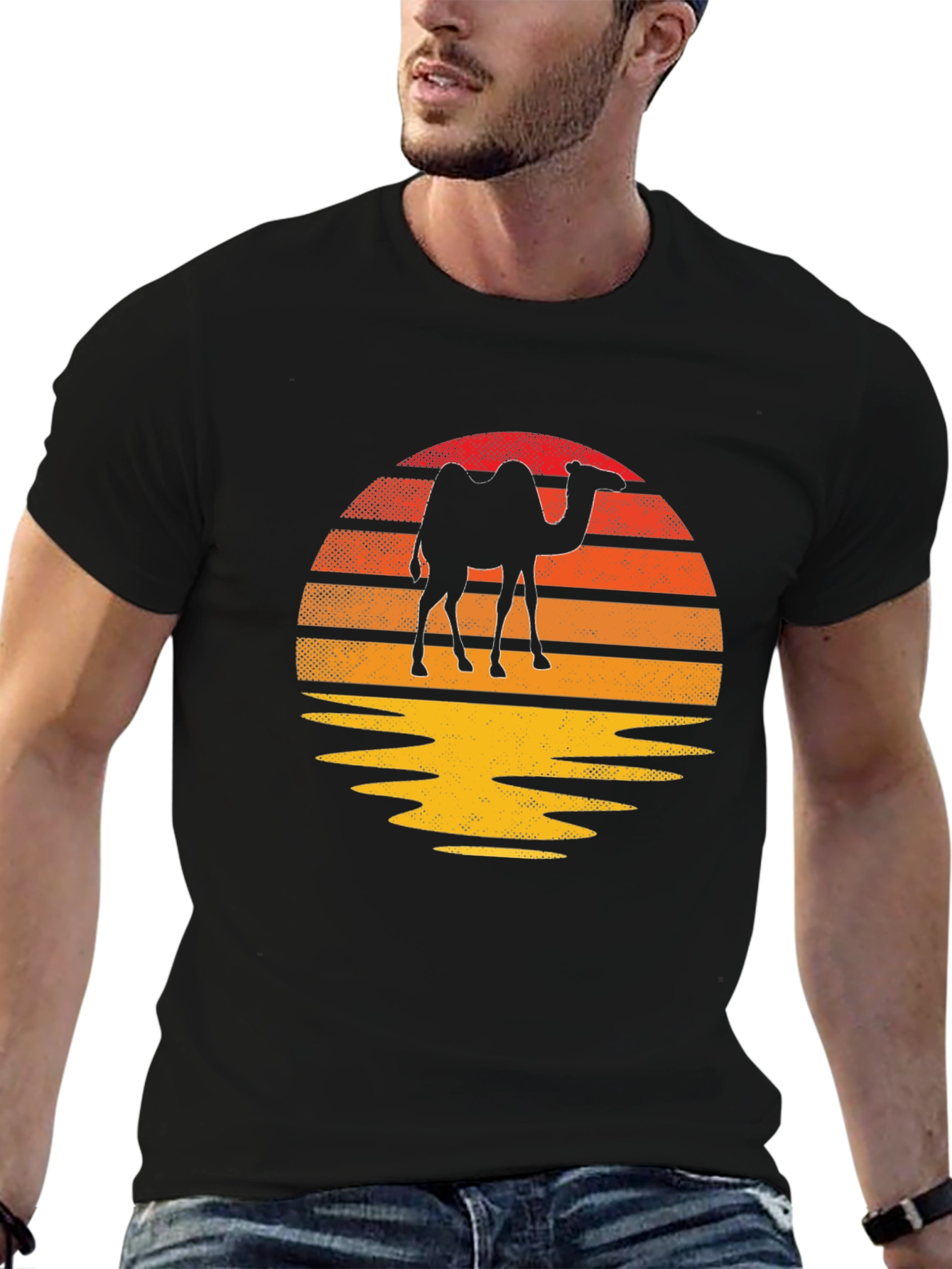 Camel Silhouette Sunset T-Shirt - Retro Style