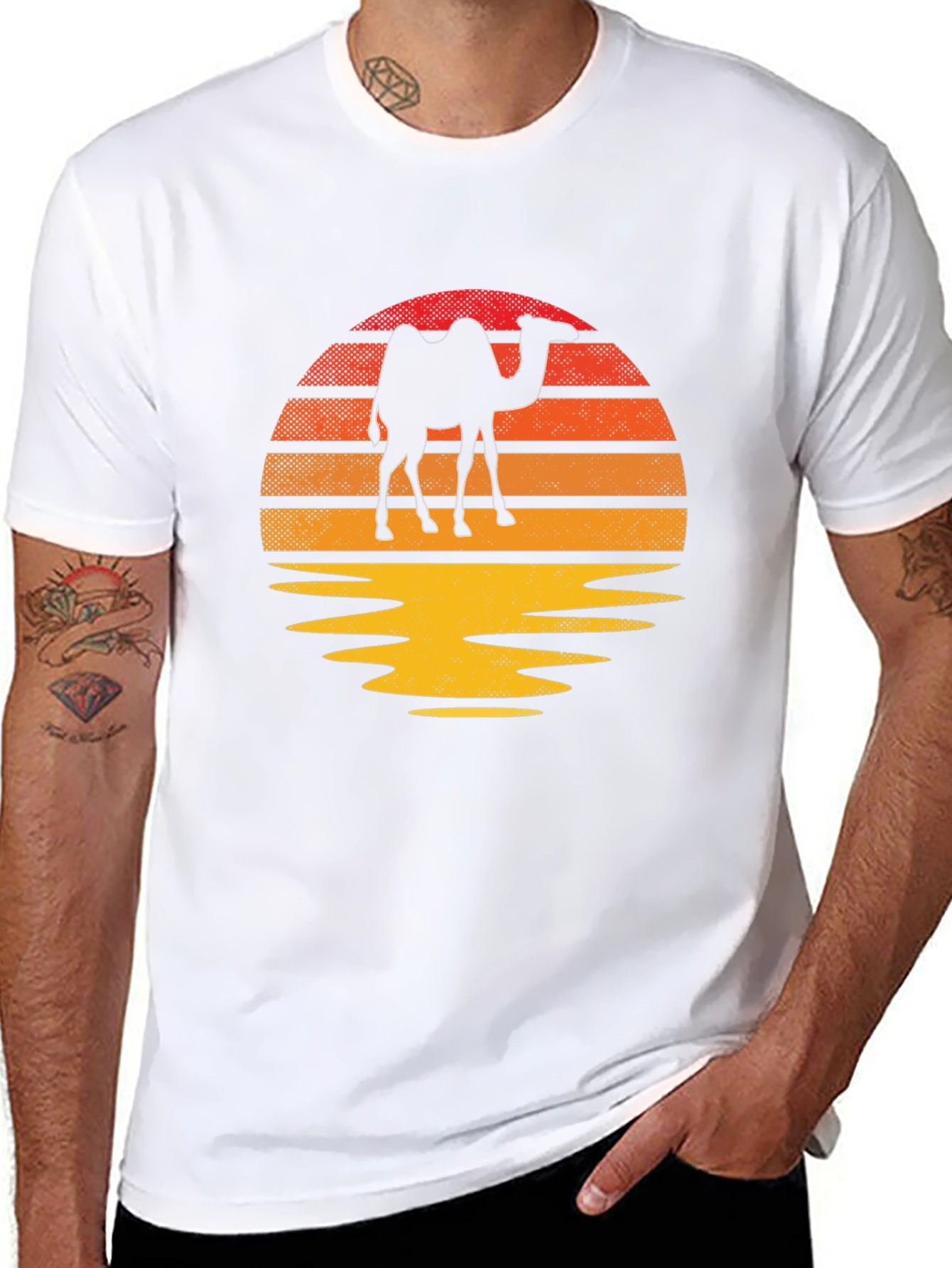 Camel Silhouette Sunset T-Shirt - Retro Style