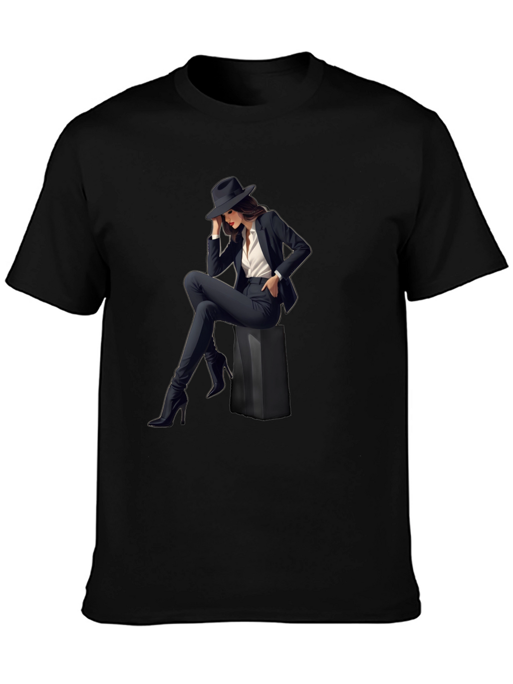 Stylish Womans Graphic Print T-Shirt - Black