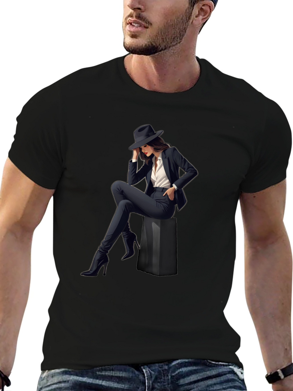 Stylish Womans Graphic Print T-Shirt - Black