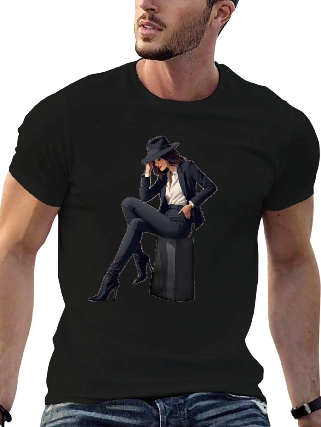 Stylish Womans Graphic Print T-Shirt - Black