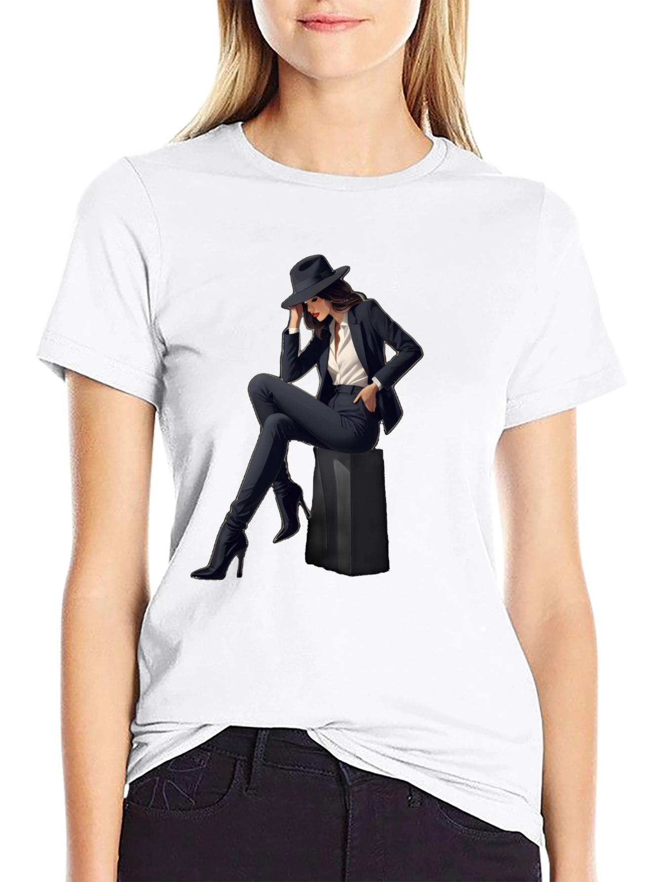 Stylish Womans Graphic Print T-Shirt - Black