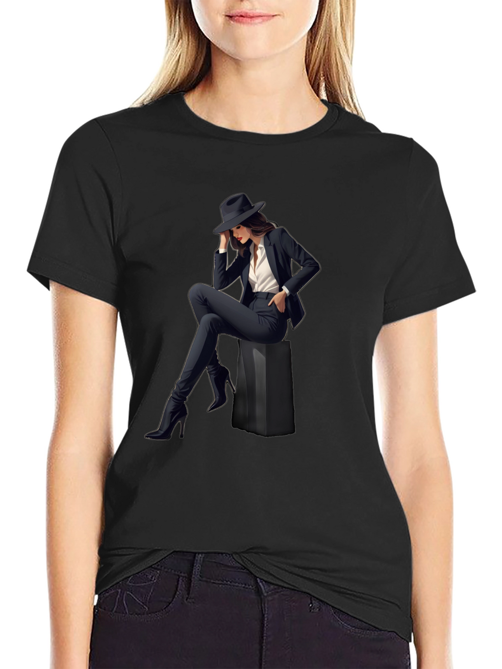 Stylish Womans Graphic Print T-Shirt - Black
