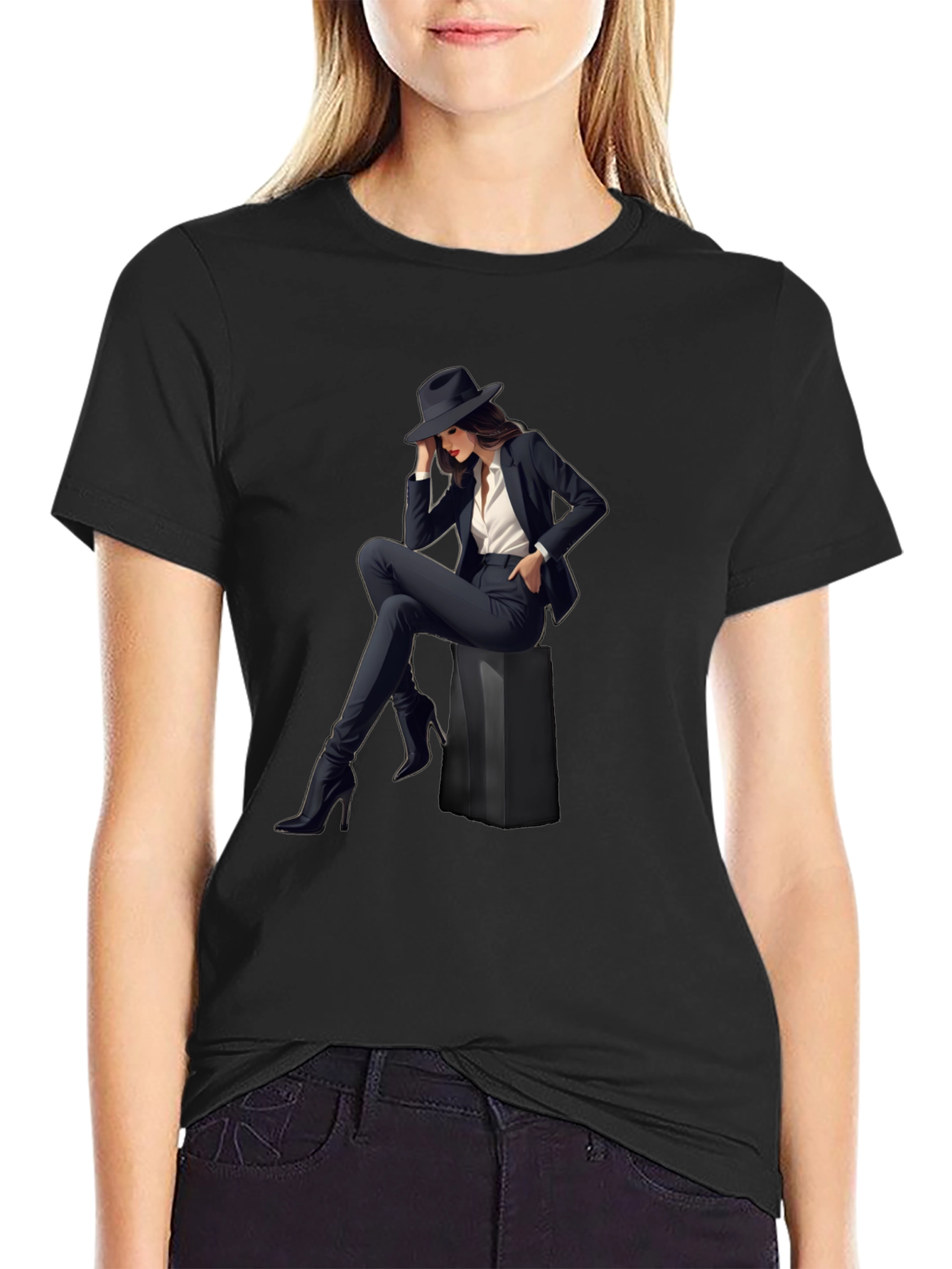 Stylish Womans Graphic Print T-Shirt - Black