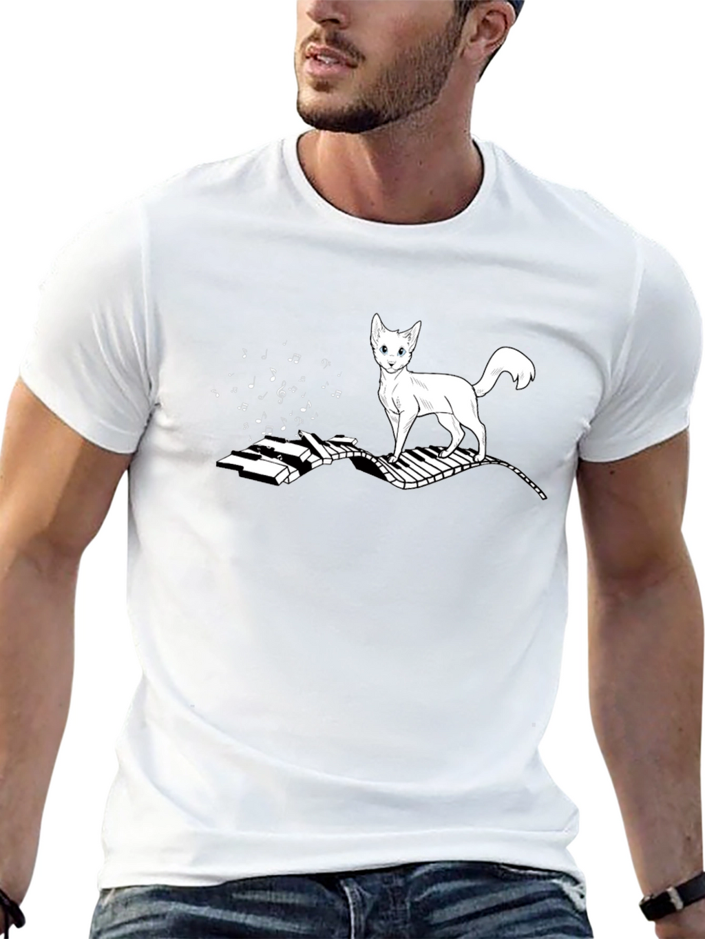 Cat on Piano T-Shirt - Musical Feline Tee