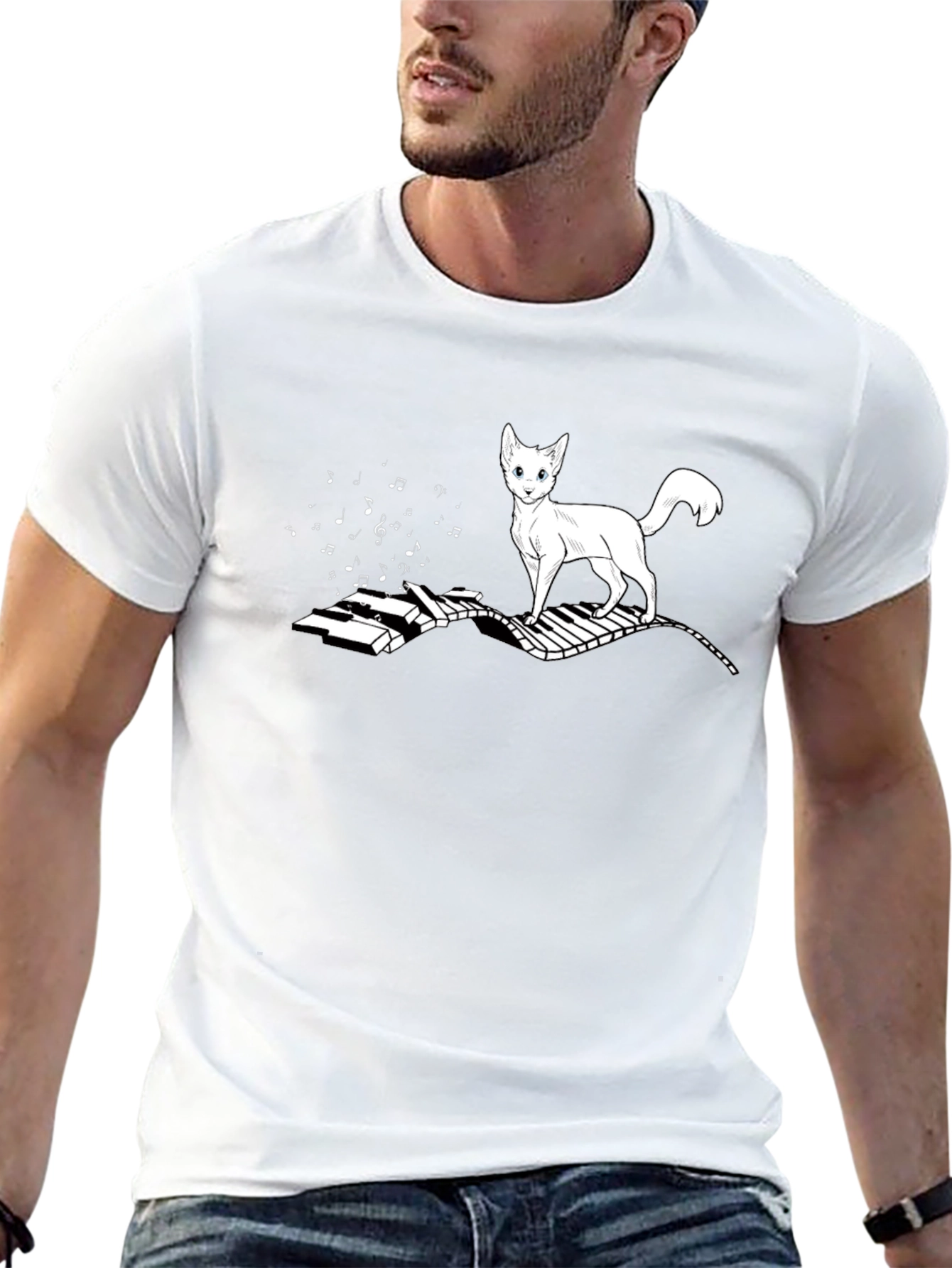 Cat on Piano T-Shirt - Musical Feline Tee