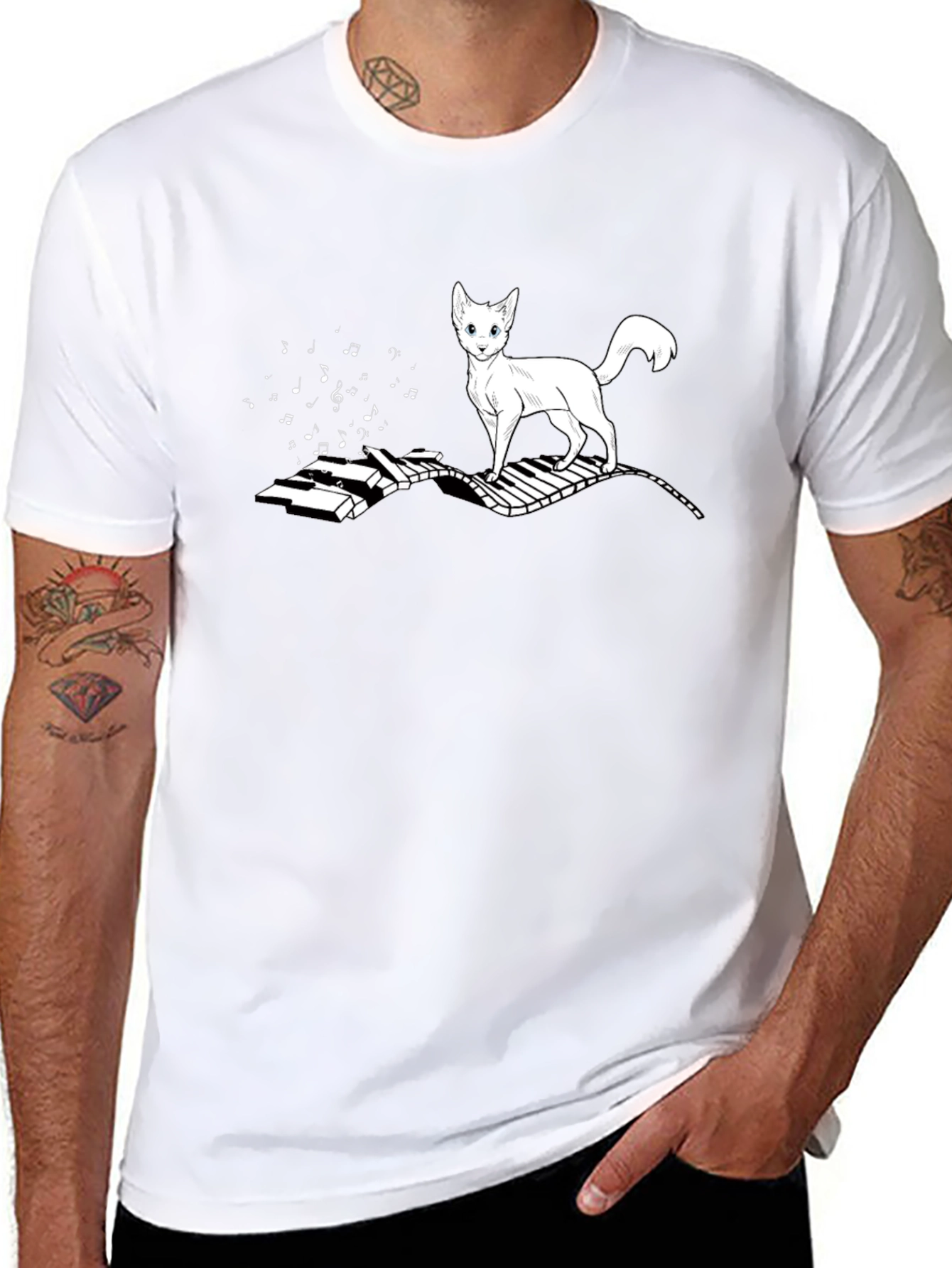 Cat on Piano T-Shirt - Musical Feline Tee