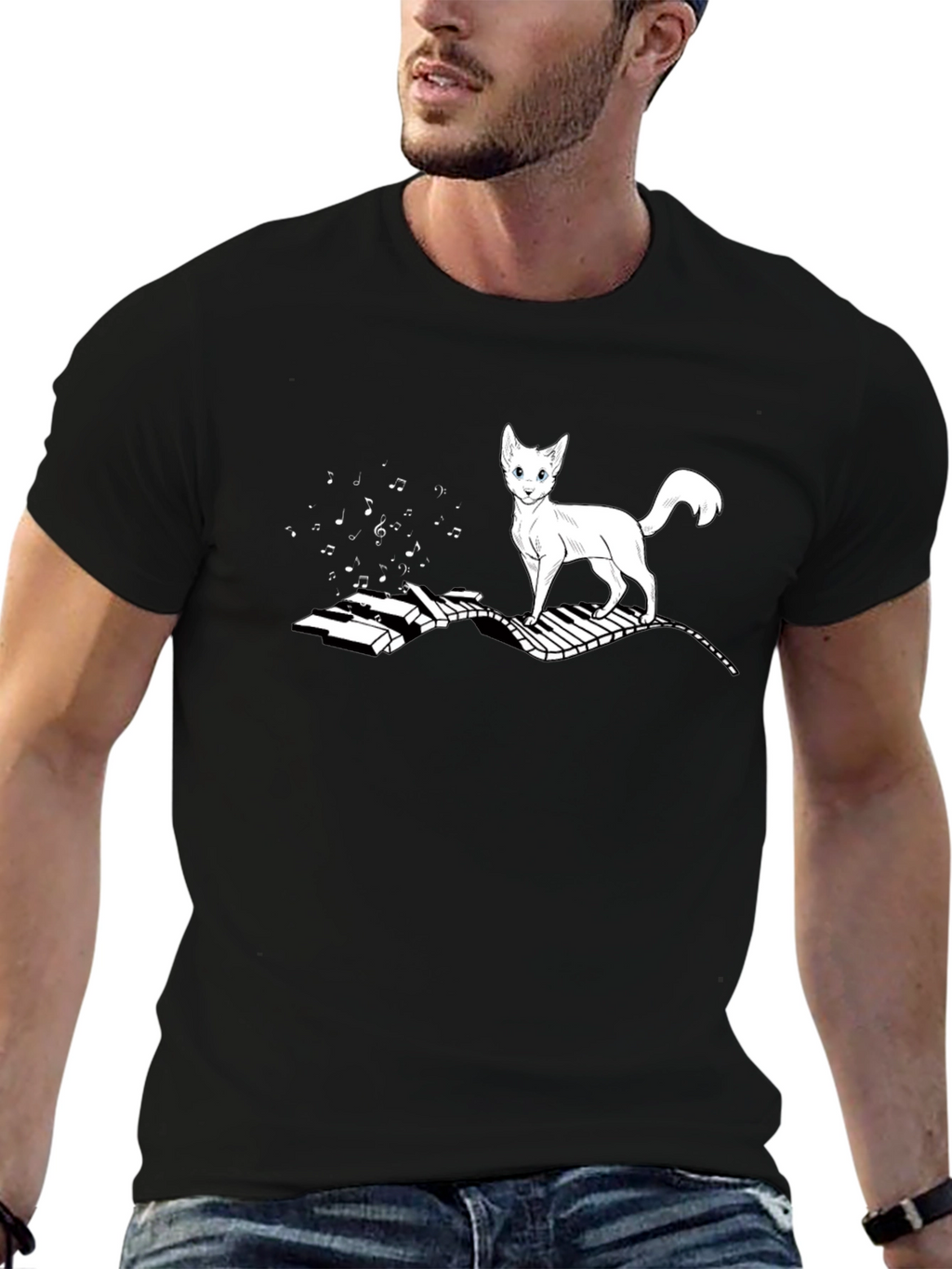 Cat on Piano T-Shirt - Musical Feline Tee