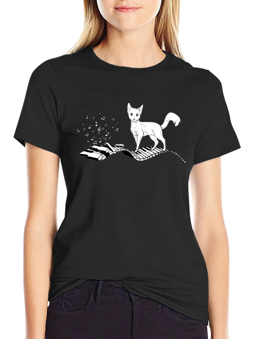 Cat on Piano T-Shirt - Musical Feline Tee