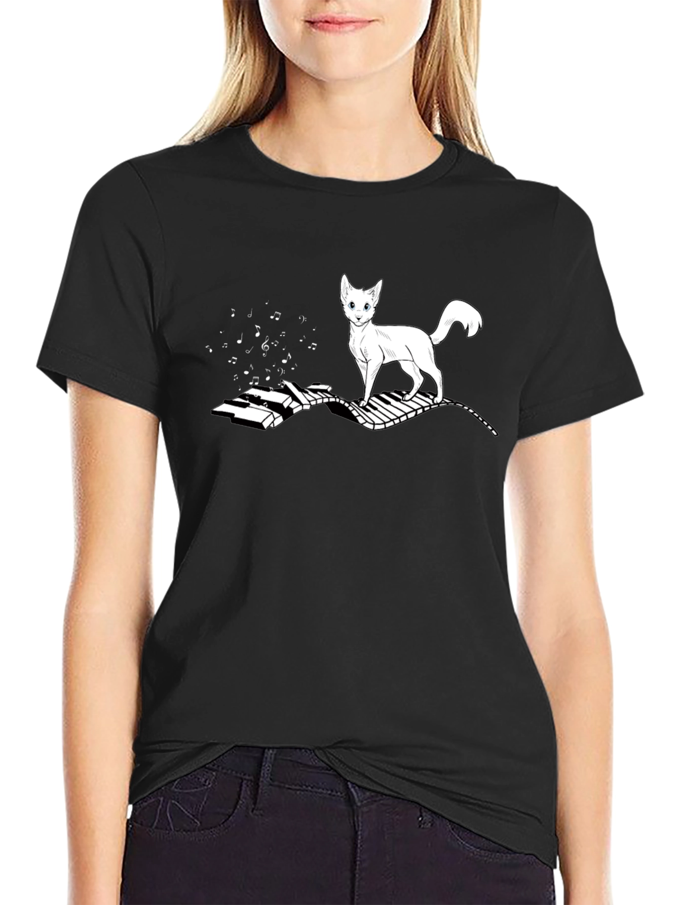 Cat on Piano T-Shirt - Musical Feline Tee