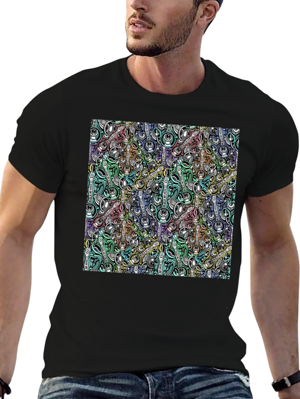 Abstract Music Pattern Black T-Shirt