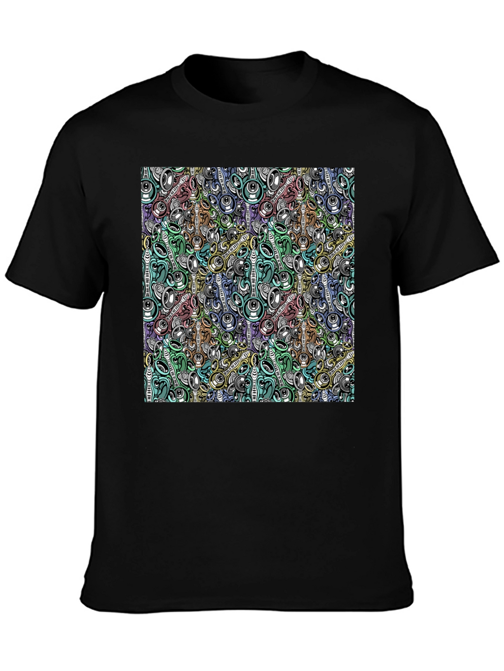 Abstract Music Pattern Black T-Shirt