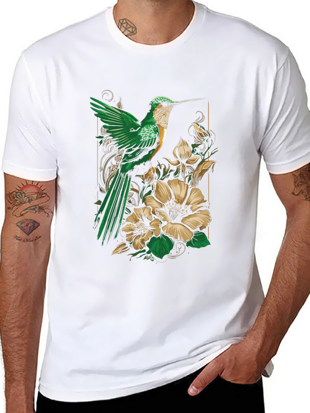 Hummingbird Floral Graphic Tee - Nature Inspired Style