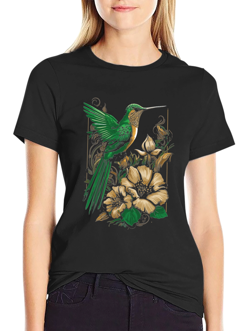 Hummingbird Floral Graphic Tee - Nature Inspired Style