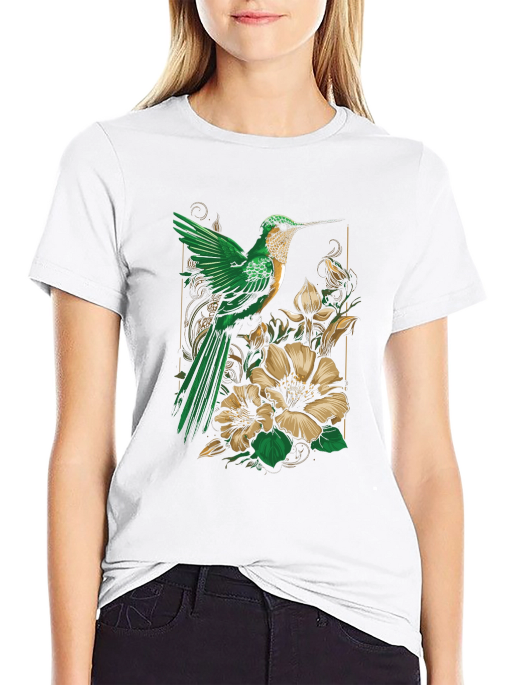 Hummingbird Floral Graphic Tee - Nature Inspired Style