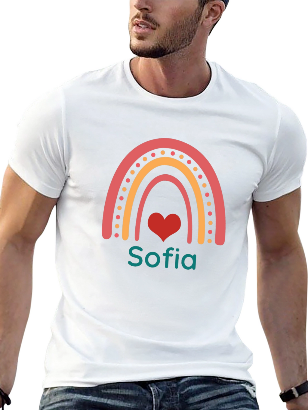Personalized Rainbow Heart Graphic Tee