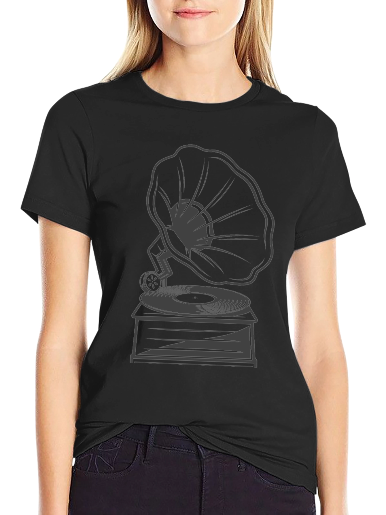 Retro Gramophone Graphic Tee - Stylish Vintage Music T-Shirt