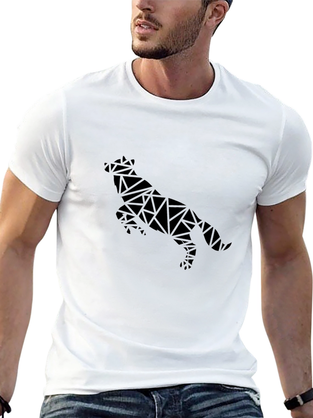 Geometric Wolf Graphic Tee - Black