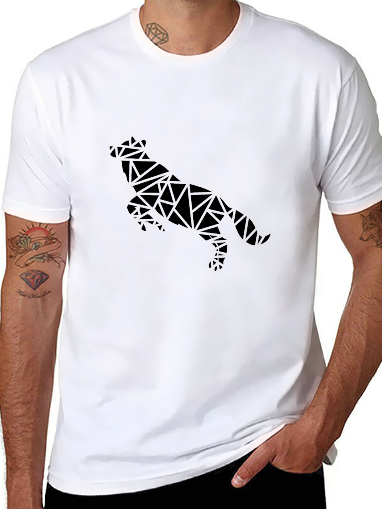Geometric Wolf Graphic Tee - Black
