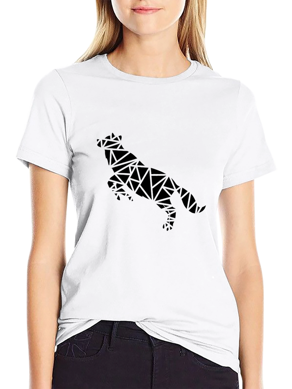 Geometric Wolf Graphic Tee - Black