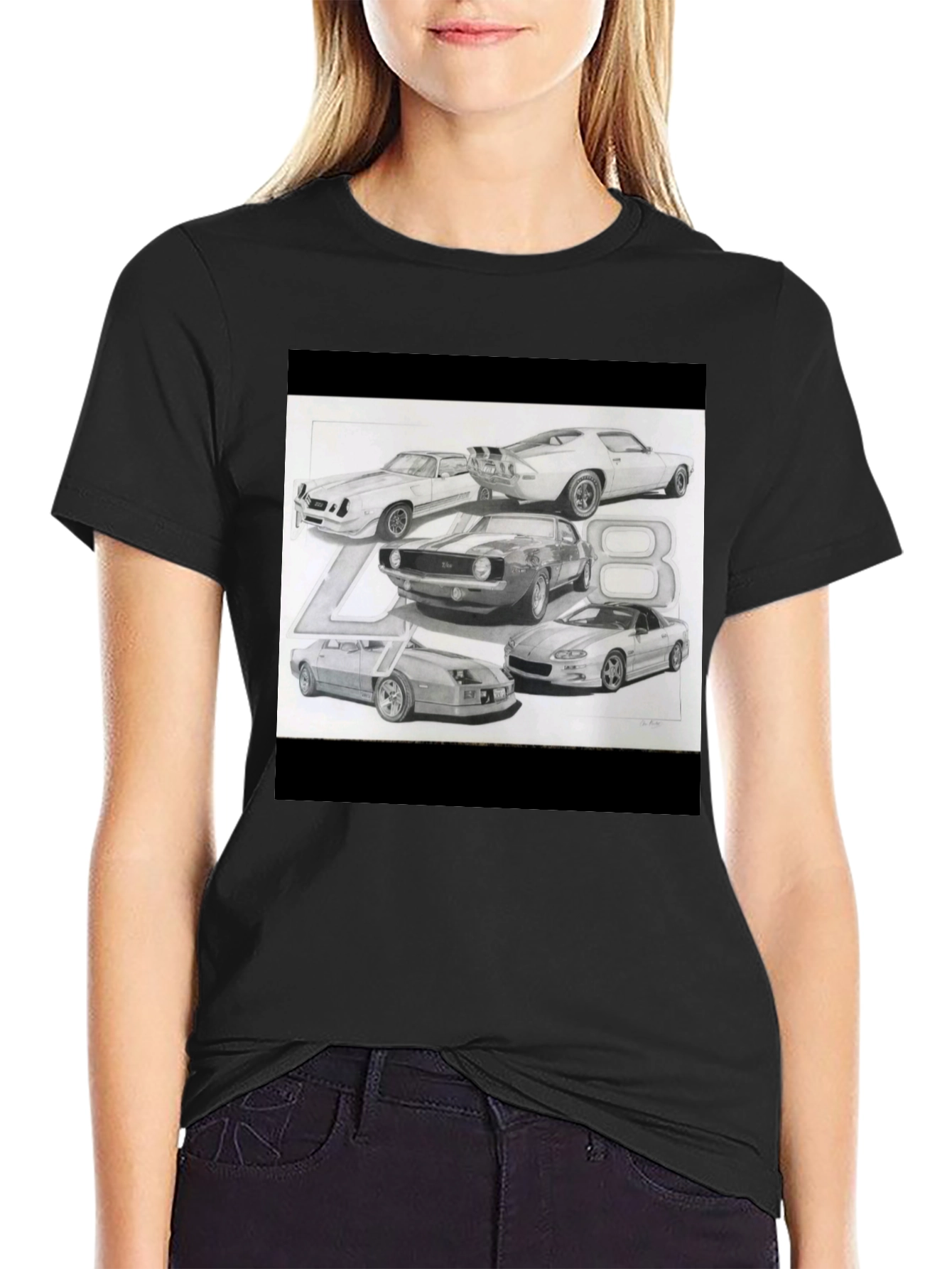 Classic Car Sketch Black Tee