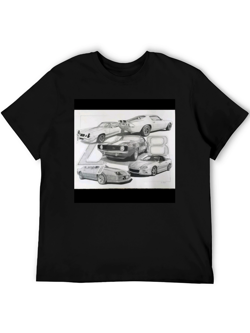 Classic Car Sketch Black Tee